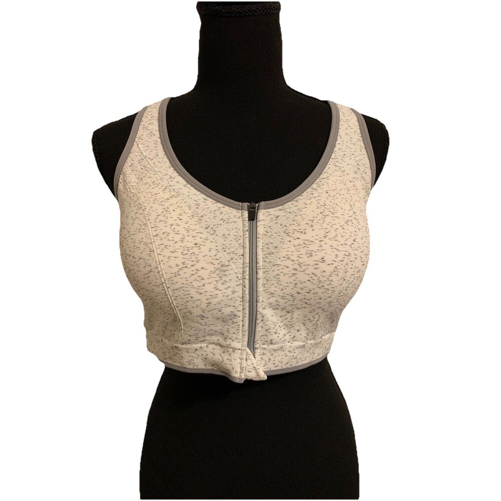 Danskin Now Womens Size XXL Sports Bra Heather Gray White Zip Front Racerback